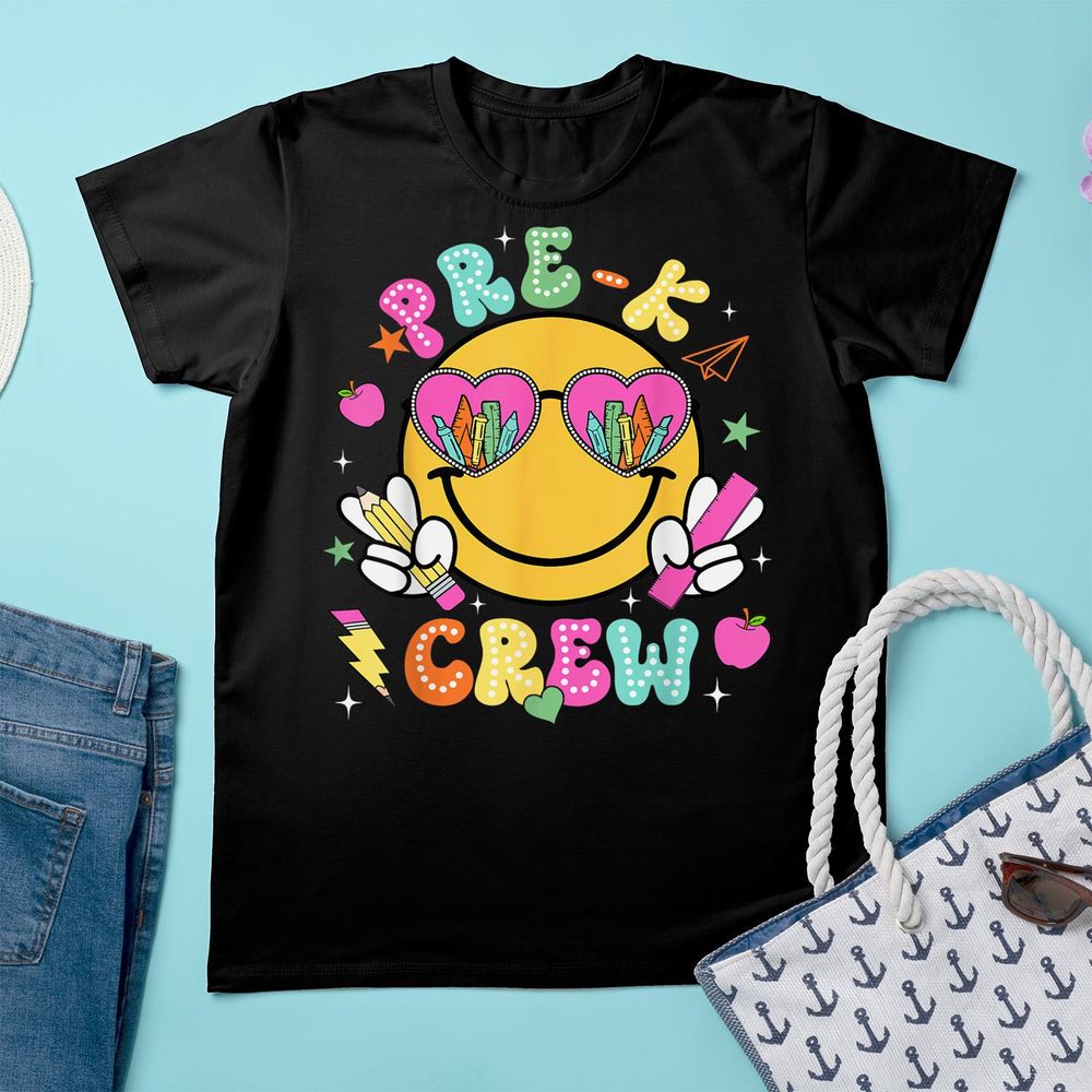 Pre-k Crew Cute Face Happy First Day Back To School Shirt Unisex Standard T-Shirt black s