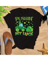Pushing My Luck Tractor Truck St Patricks Day Toddler Boys Shirt Unisex Standard T-Shirt black s